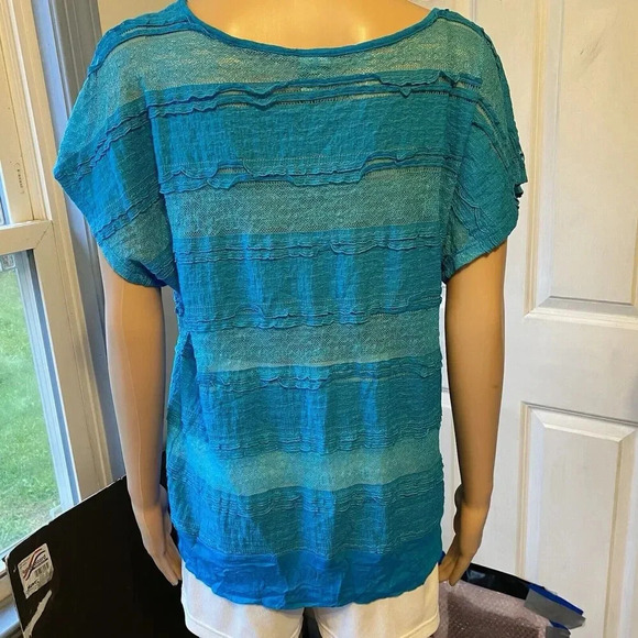 Y2K Vous Couture Mesh Lace Ruffle Blouse Top Women’s L Stretch Casual Blue Fairy - Picture 4 of 8